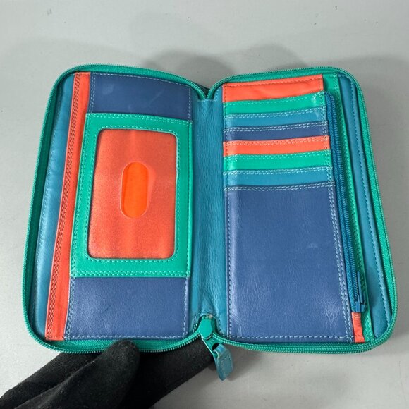 Mywalit Blue Leather Double Zip-Around Wallet - Picture 4 of 14